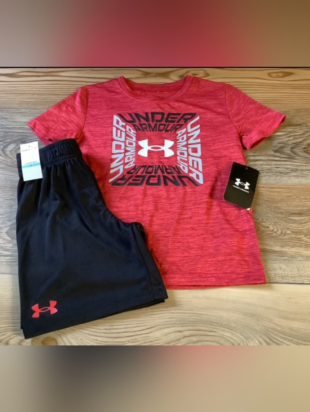 Under Armour Boys' Red Athletic Tee & Black Shorts Set Size 5(NWT)